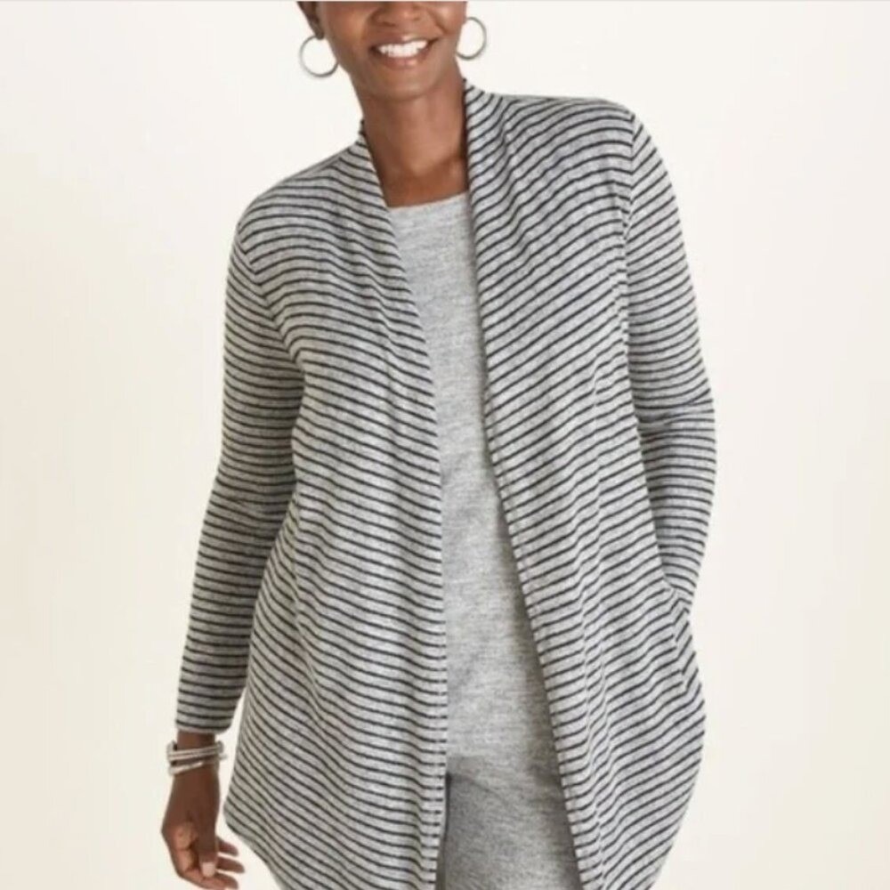 New Chico's Light Pink Striped Knit Open Front Cardigan size Large/2